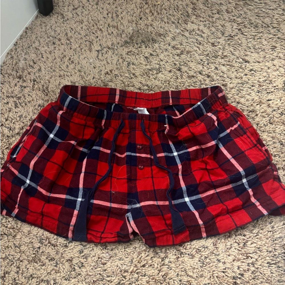 Red and Blue Plaid Lounge Shorts